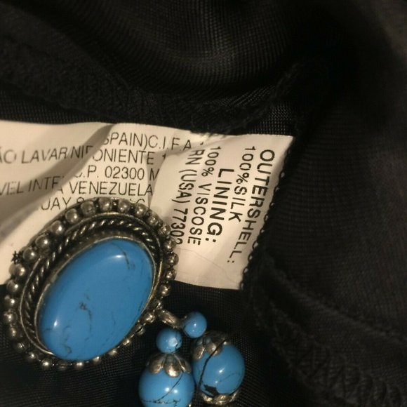 Size M Zara Blue Brown Zig Zag Chevron Silk Dress V Neck Sleeveless Summer Retro - Picture 5 of 10